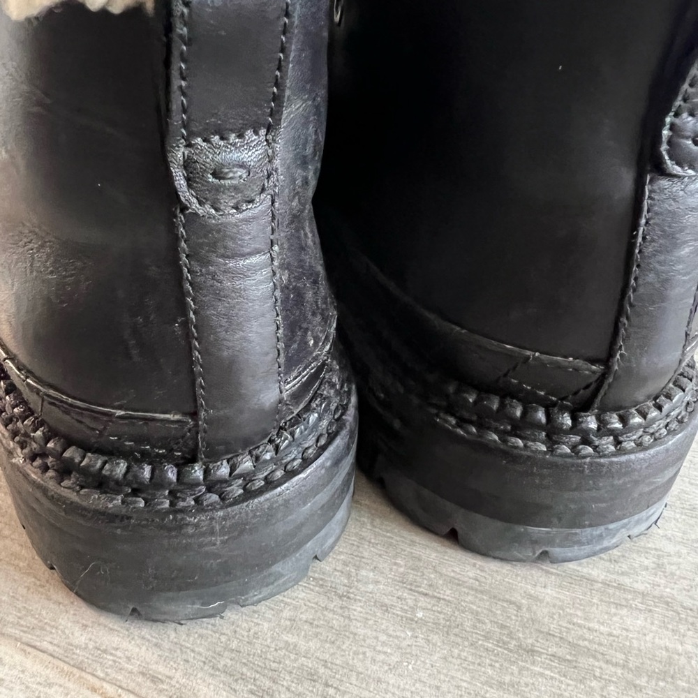CHANEL Women CC Quilted Leather Shearling Lace Up Boots Black Size 37 Winter - Picture 7 of 9